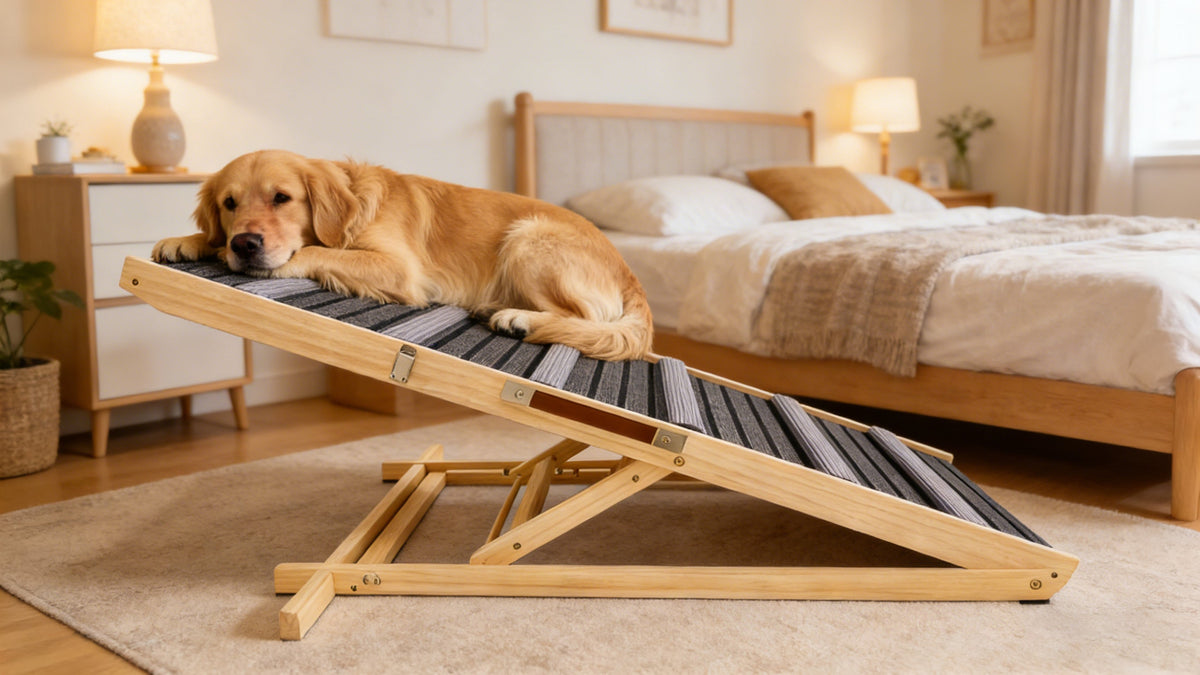 Adjustable Dog Ramp for Couch with Non-Slip Pads - Solid Wood