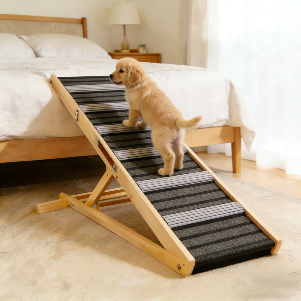 Adjustable Dog Ramp for Couch with Non-Slip Pads - Solid Wood